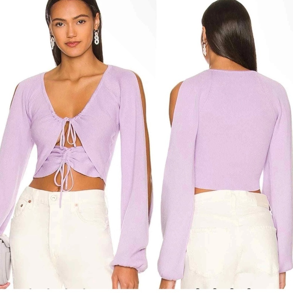 Majorelle Zowie Drawcord Top Lilac Purple Lng Split Sleeve Cinch Tie Front Shirt